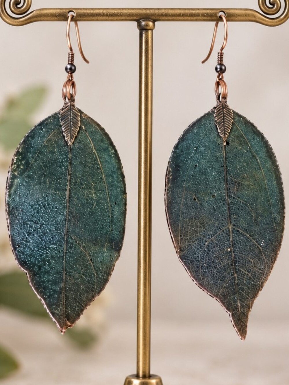 Dark Green Leaf Earrings - Pre-loved (3.5") Boho Chic Hippie Whimsical